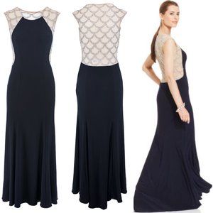 NAVY BLUE FLOOR LENGTH JEWELL BACK GOWN